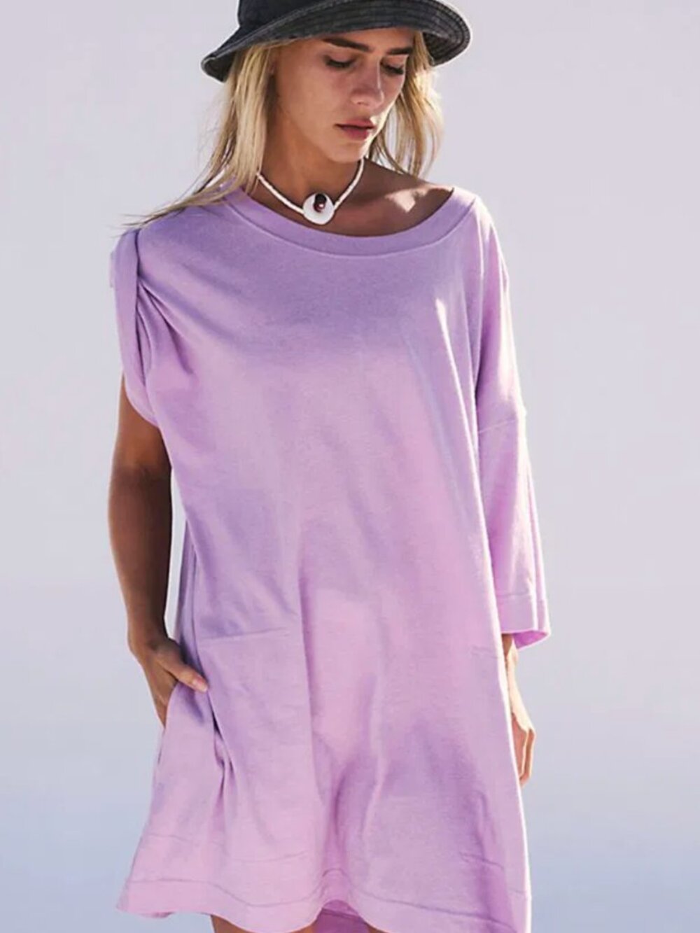 Free People Essential Extreme Tee Mini Dress Purple Lupine Size Large